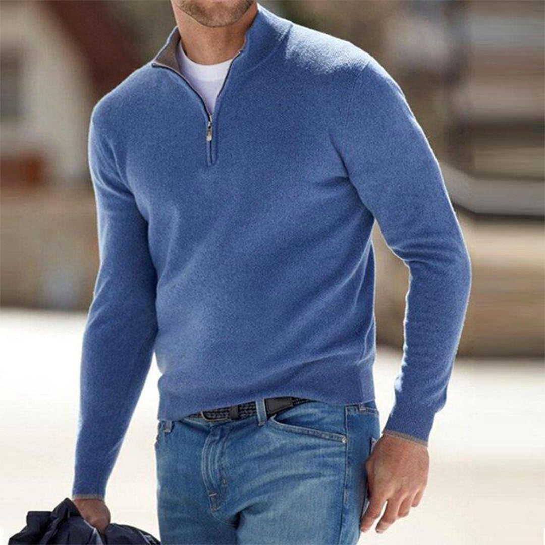 Mens Half Zip Sweater with Adjustable Neck and Relaxed Modern Fit, Soft Breathable Knit