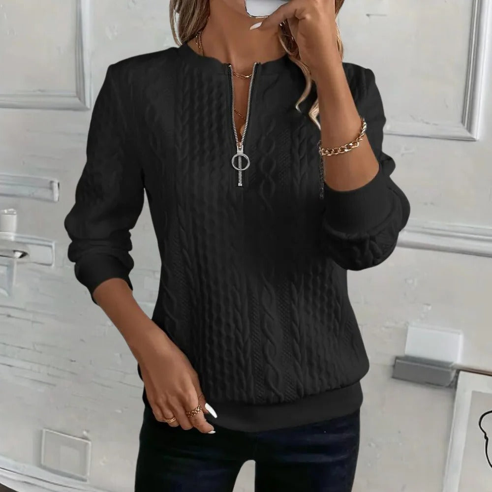 Womens Textured Sweater with Relaxed Fit and Three-Season Versatility