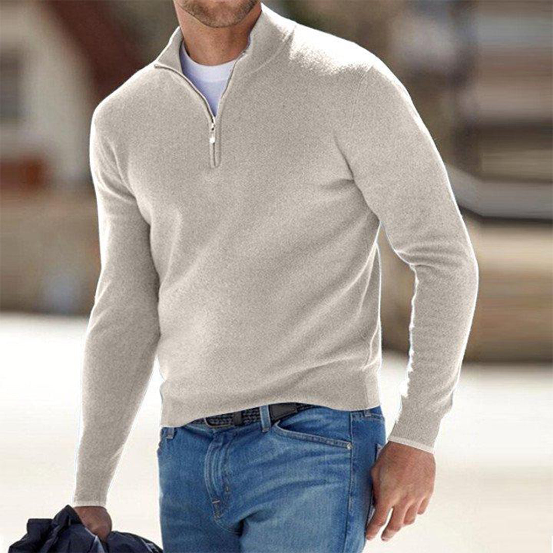 Mens Half Zip Sweater with Adjustable Neck and Relaxed Modern Fit, Soft Breathable Knit