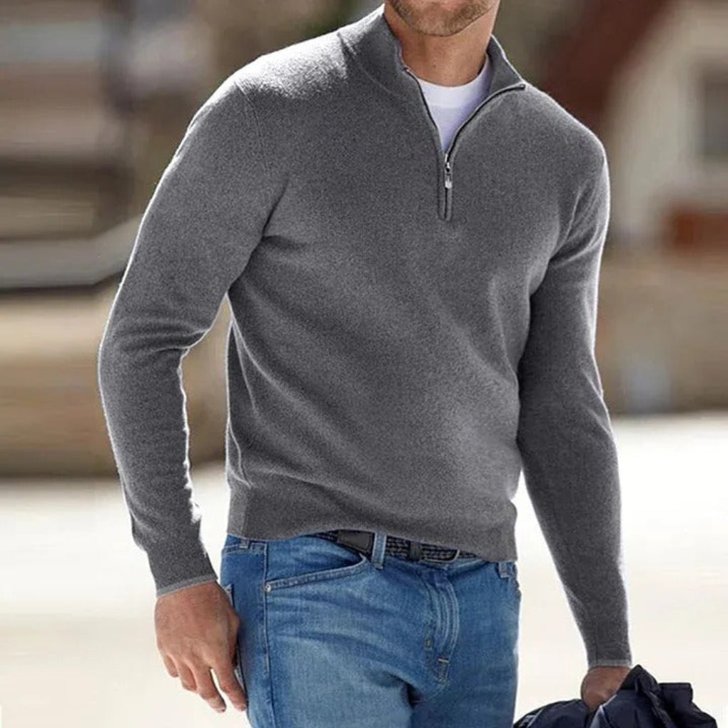 Mens Quarter Zip Sweater with Soft Knit and Ribbed Cuffs, Breathable Polyester