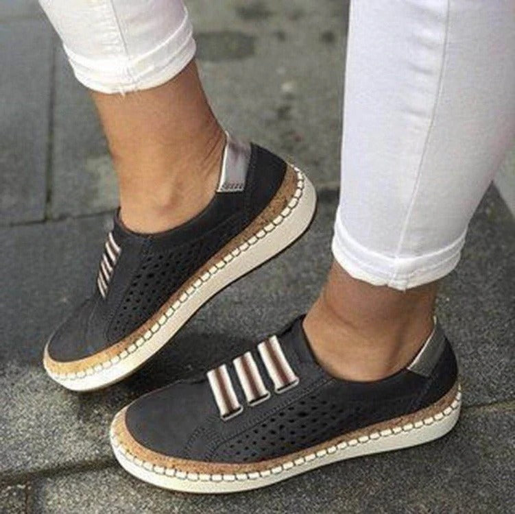 Womens Perforated Slip-On Sneakers with Elastic Gore and Shock Absorbing Footbed