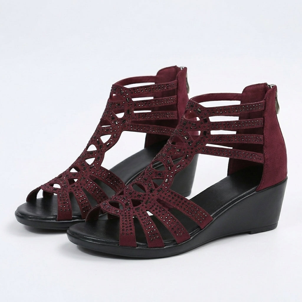 Womens Wedge Sandals with Side Zipper and Open Toe