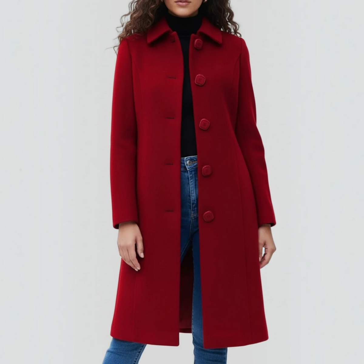 Womens Winter Trench Coat with Button Front and Flared Hem, Machine Washable