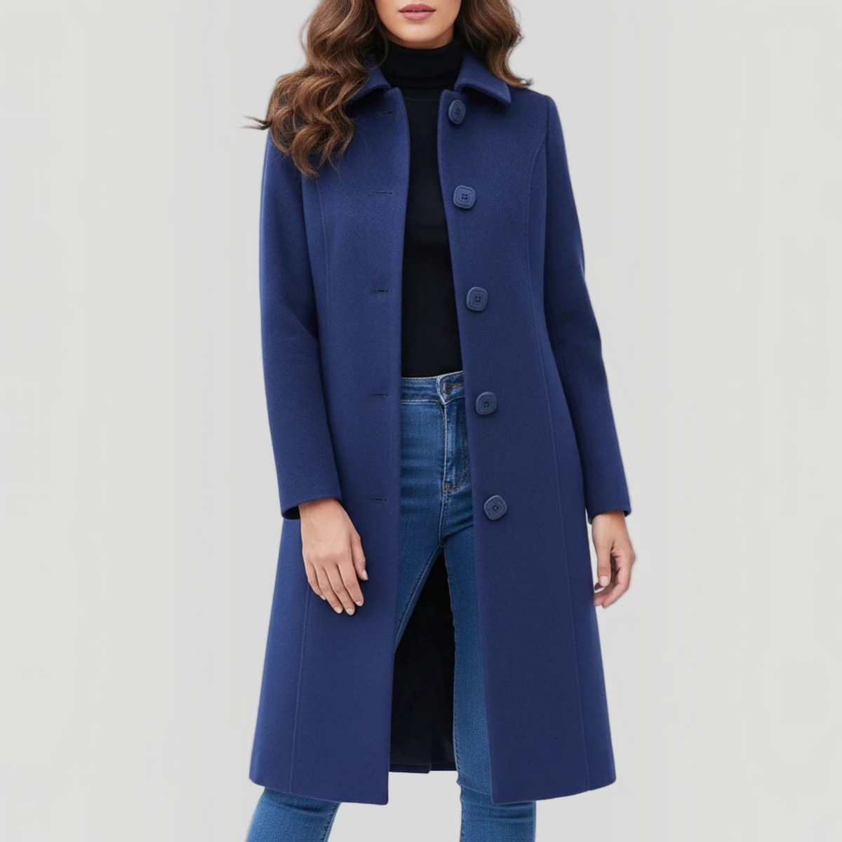 Womens Winter Trench Coat with Button Front and Flared Hem, Machine Washable