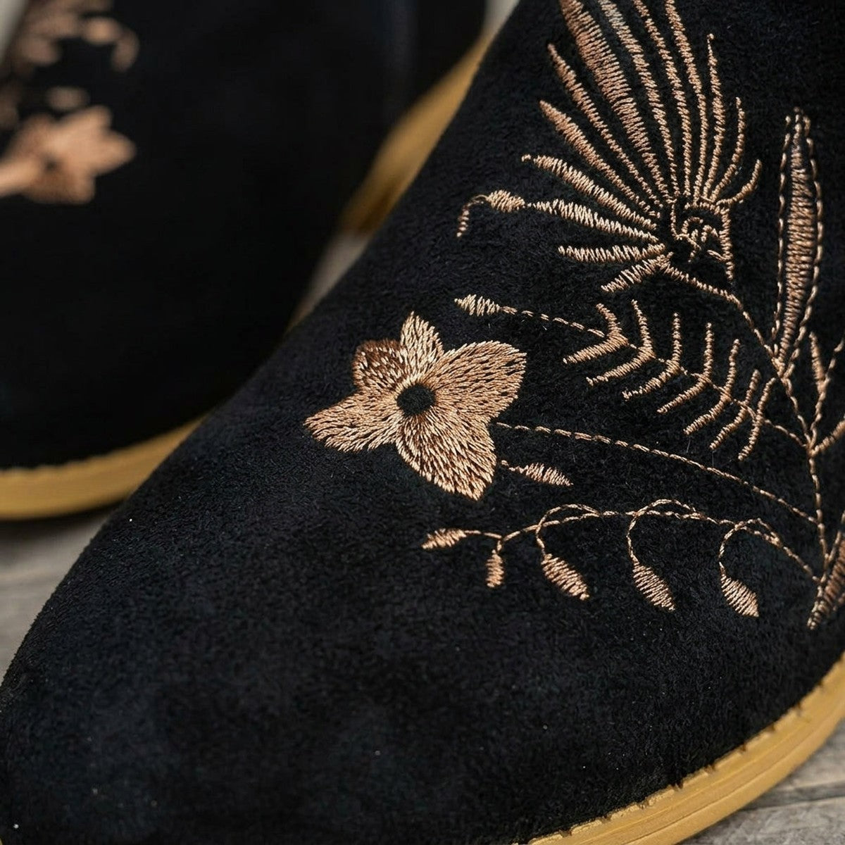 Western Ankle Boots with Floral Embroidery and Chunky Block Heel