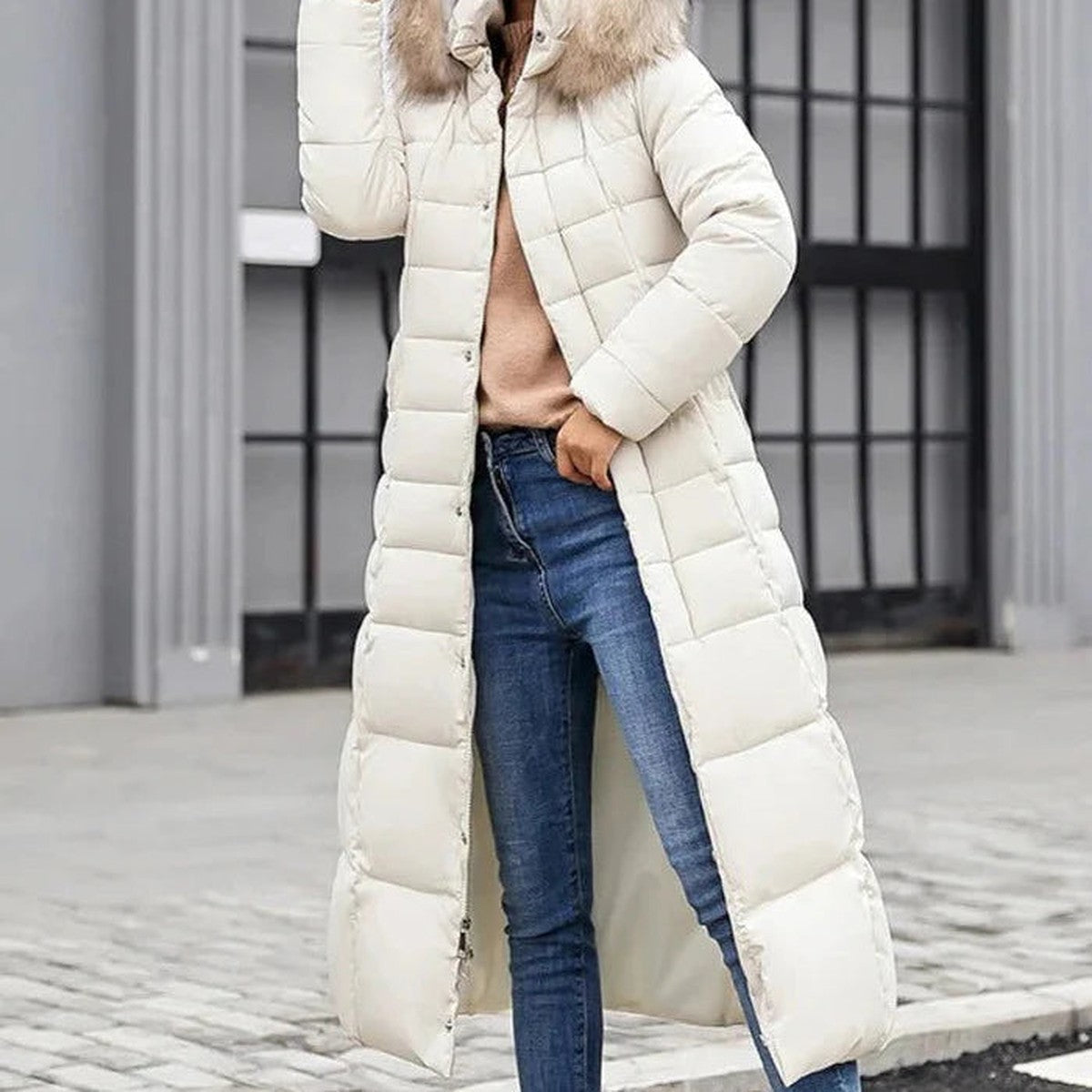 Quilted Puffer Winter Coat with Stand Collar and Snap Button Closure