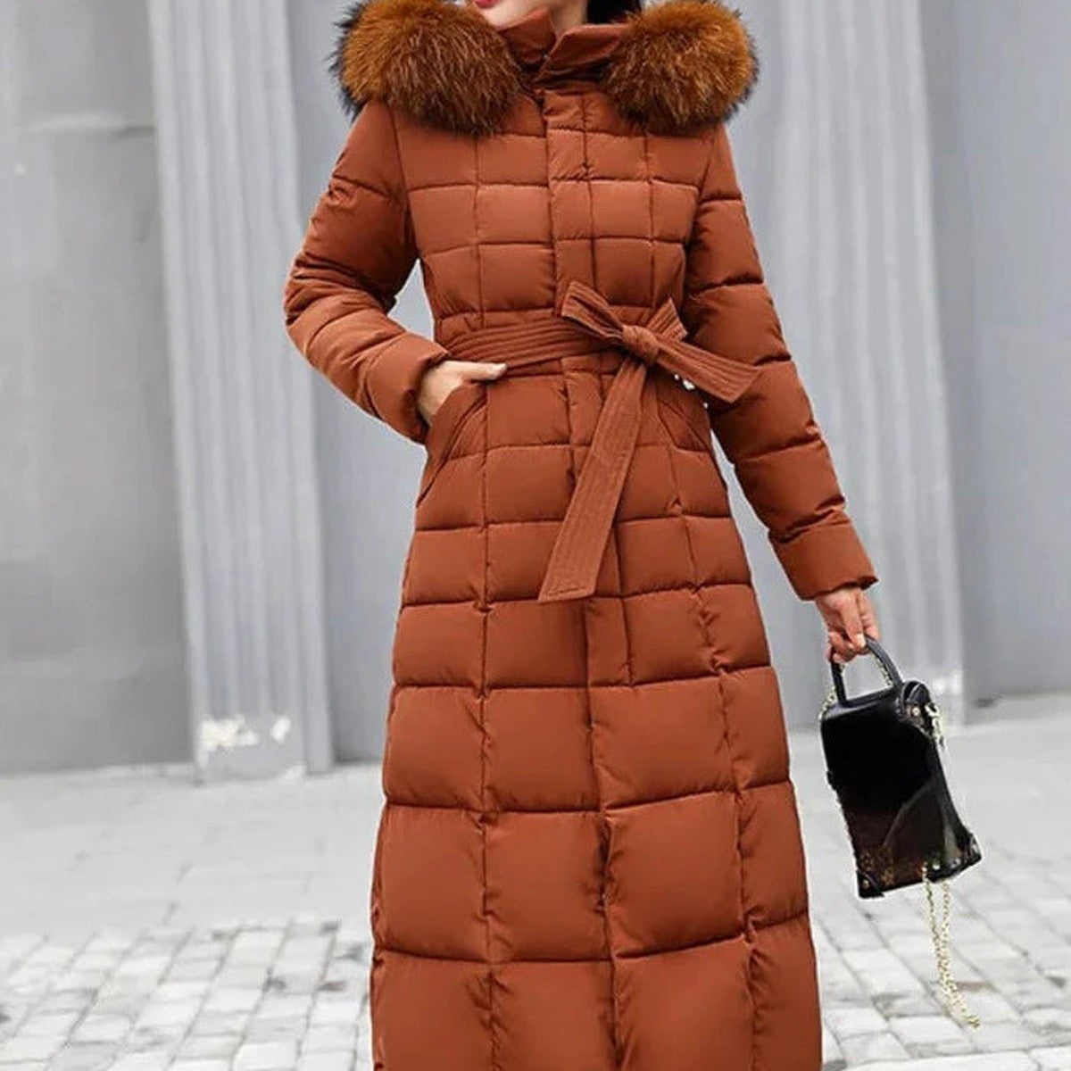 Quilted Puffer Winter Coat with Stand Collar and Snap Button Closure