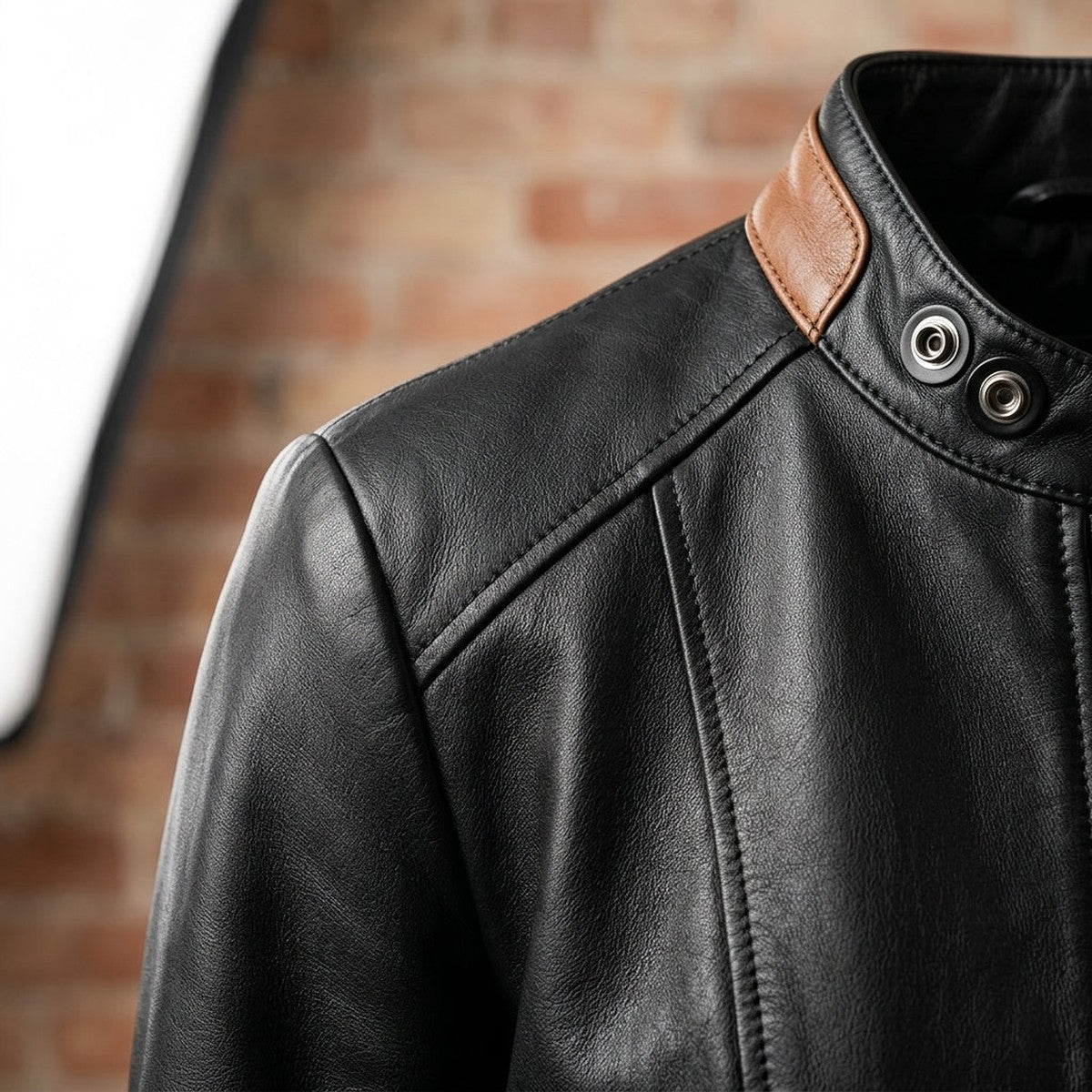 Womens Slim Fit Leather Moto Jacket with Asymmetrical Front Zipper