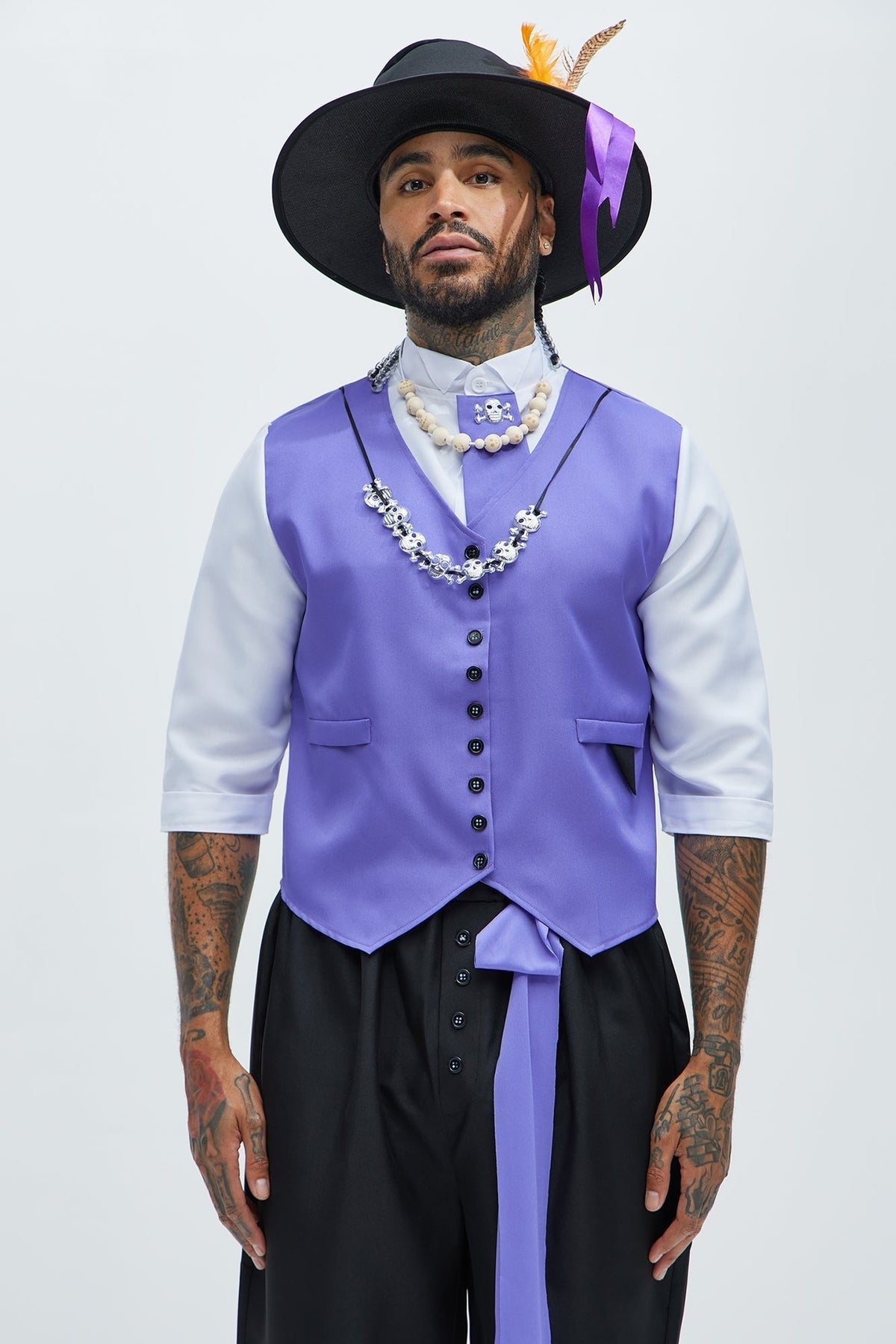 Mens Ceremonial Costume Set with Purple Velvet Coat and Top Hat