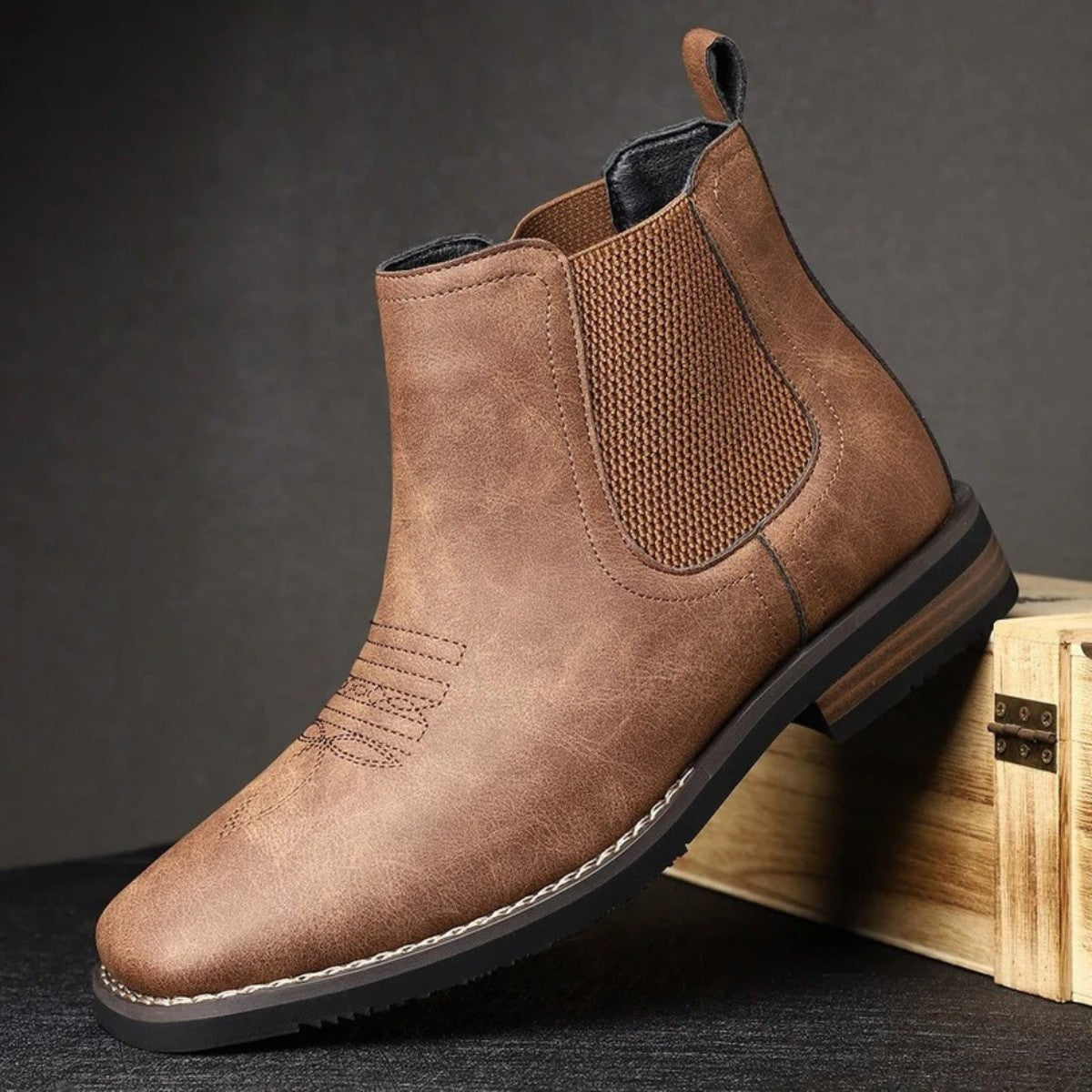 Mens Orthopedic Chelsea Boots with Elastic Side Panels and Supportive Soles