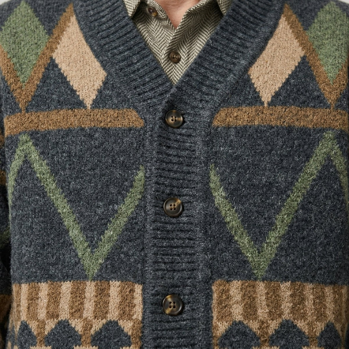 Men Knit Cardigan Sweater with Button Closure and Ribbed Trim