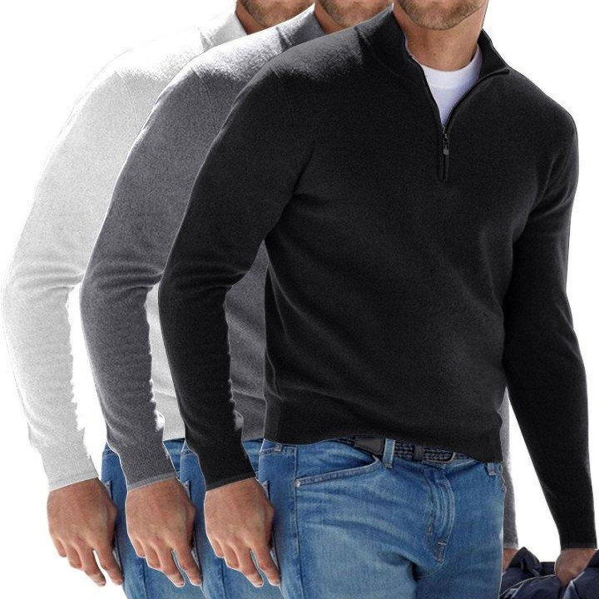 Mens Long Sleeve Knit Pullover Sweater with Ribbed Hem and Cuffs