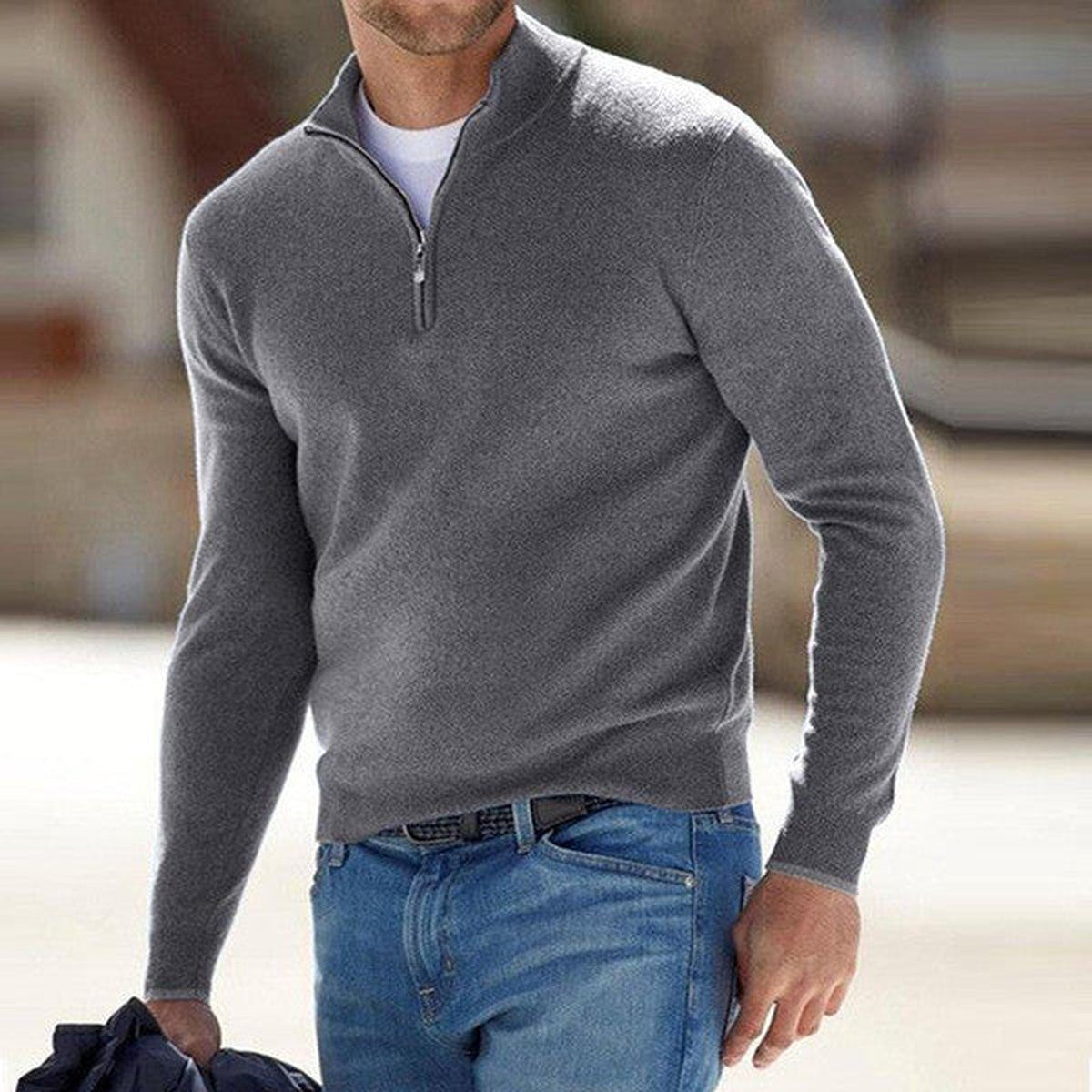 Mens Long Sleeve Knit Pullover Sweater with Ribbed Hem and Cuffs