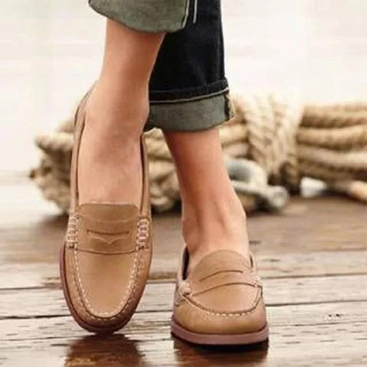 Women Vintage Slip On Loafers with Round Toe and Low Heel