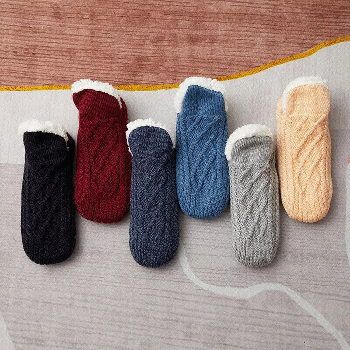 Fleece Lined Slipper Socks with Anti Slip Grippers and Knit Outer Shell