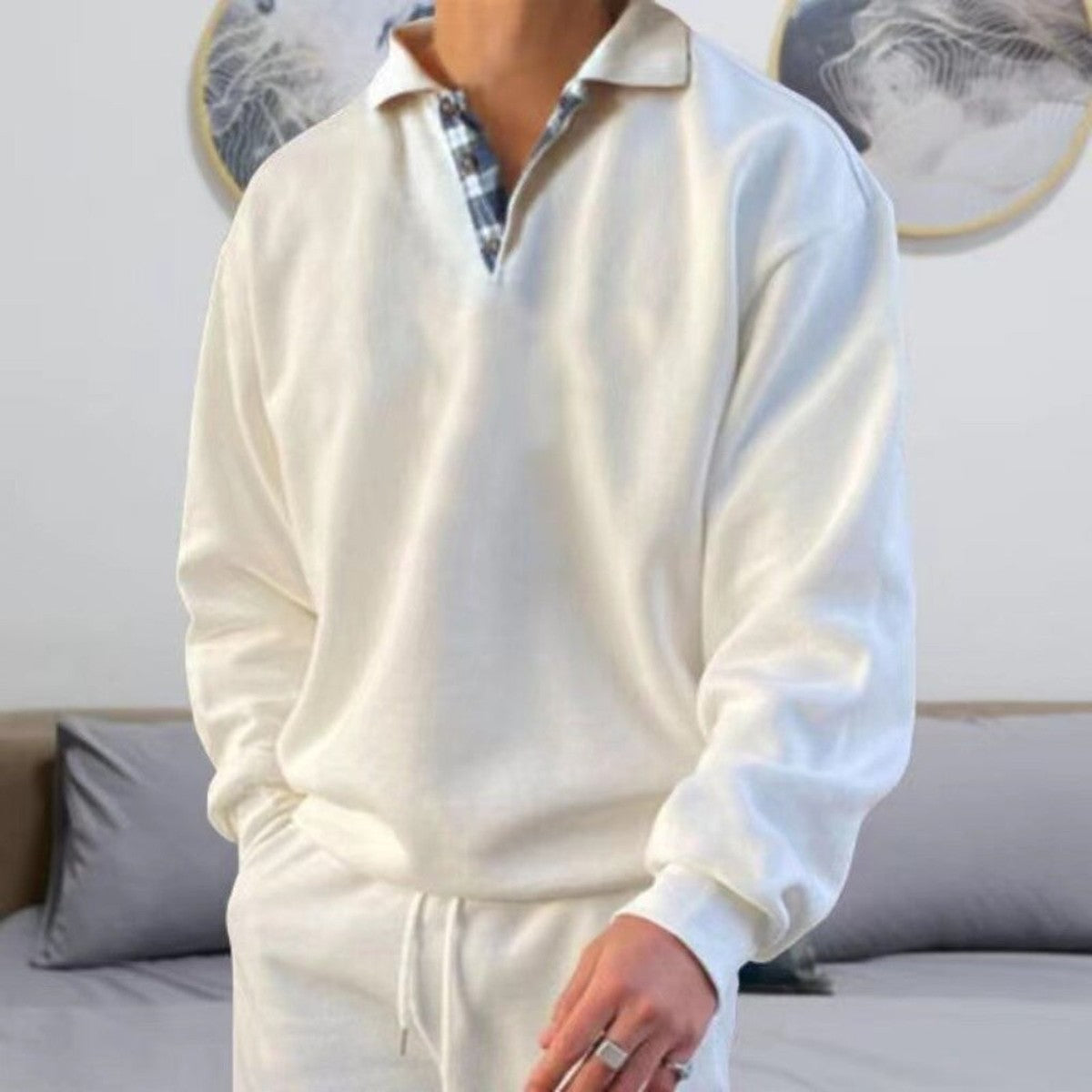 Long Sleeve Knit Polo Sweater with Structured Collar and Breathable Fabric