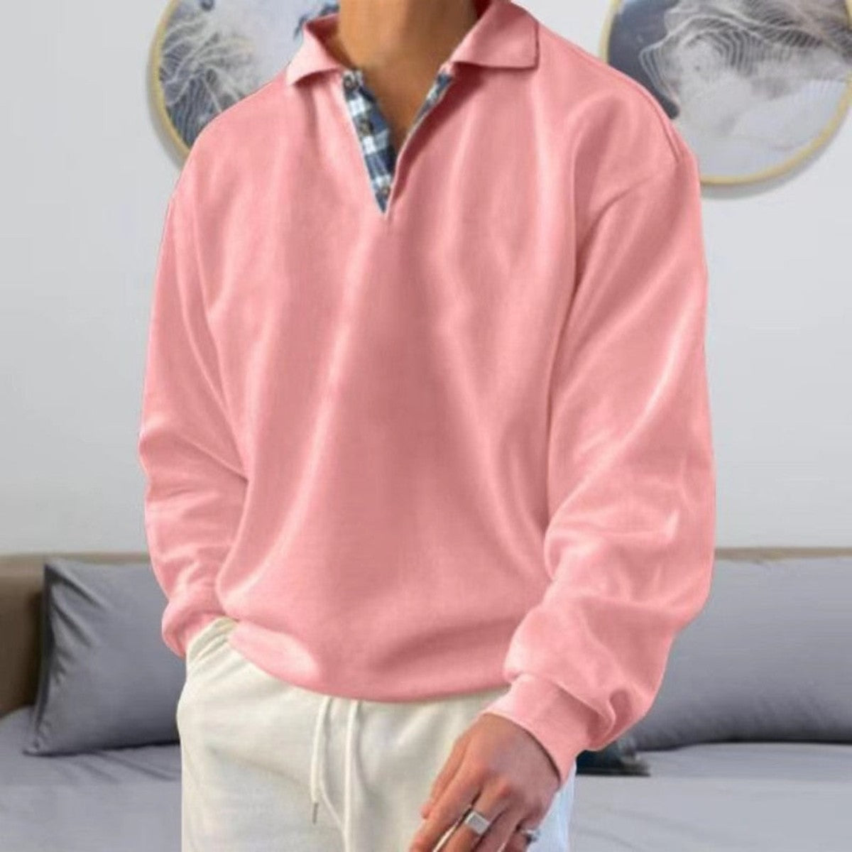 Long Sleeve Knit Polo Sweater with Structured Collar and Breathable Fabric