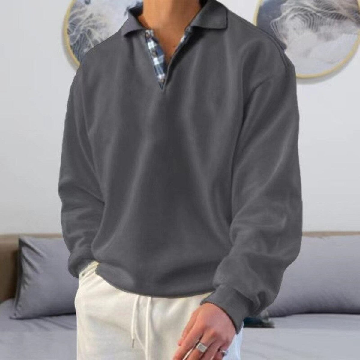Long Sleeve Knit Polo Sweater with Structured Collar and Breathable Fabric