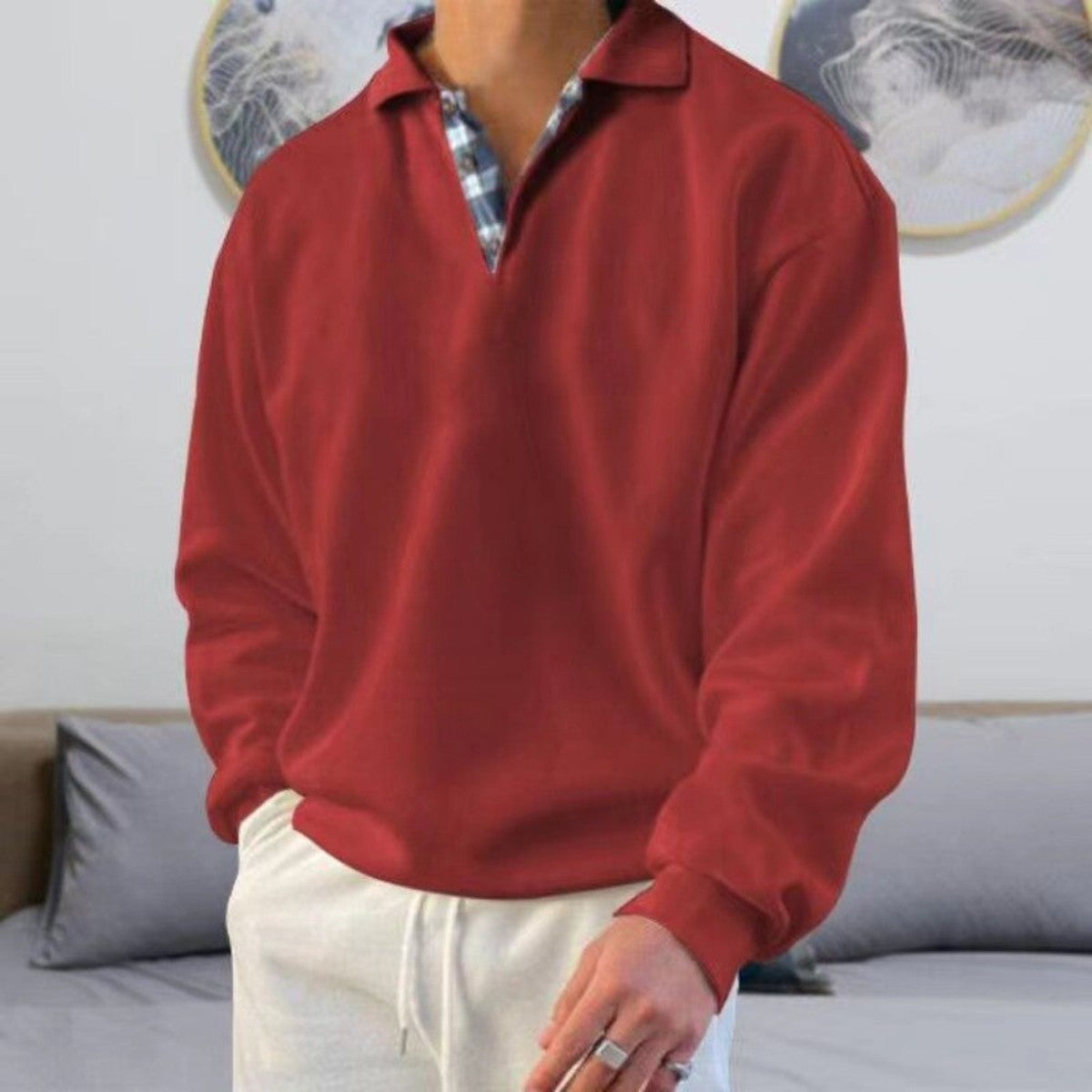 Long Sleeve Knit Polo Sweater with Structured Collar and Breathable Fabric