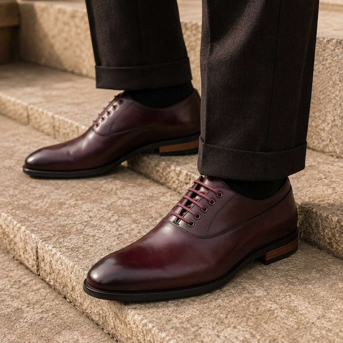 Men Pointed Toe Lace Up Oxford Shoes with Perforated Wingtip Brogue Details