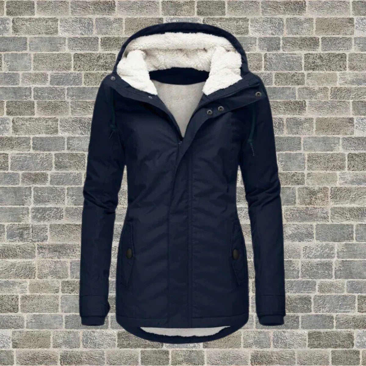 Womens Hooded Winter Parka with Fleece Lining and Zipper Front