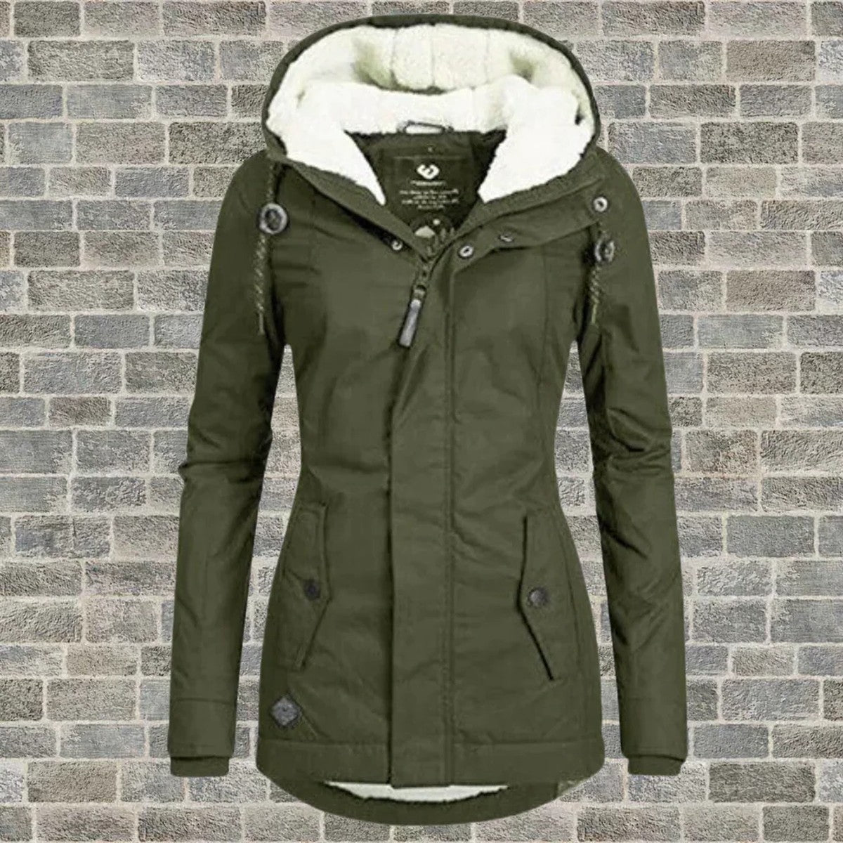 Womens Hooded Winter Parka with Fleece Lining and Zipper Front