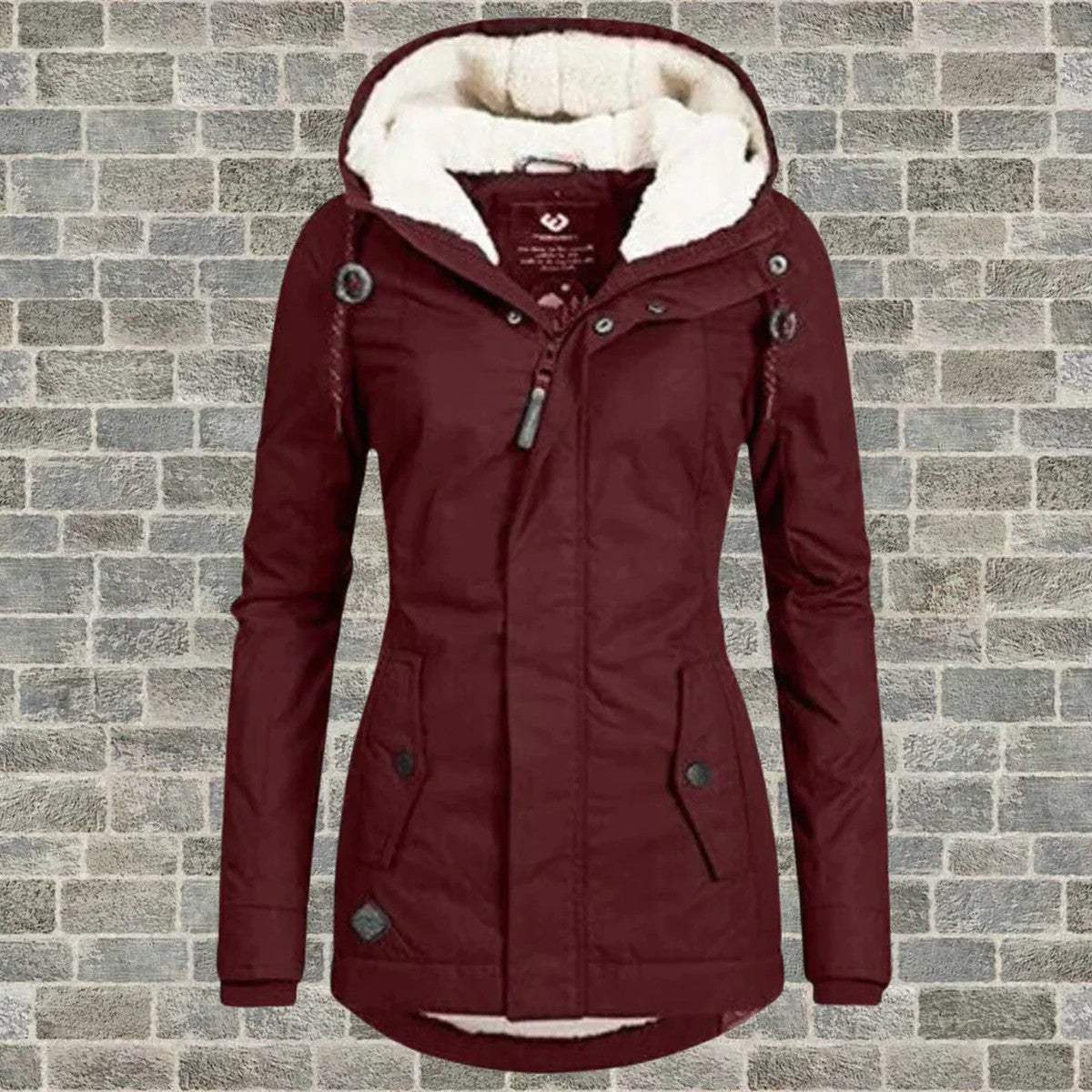 Womens Hooded Winter Parka with Fleece Lining and Zipper Front