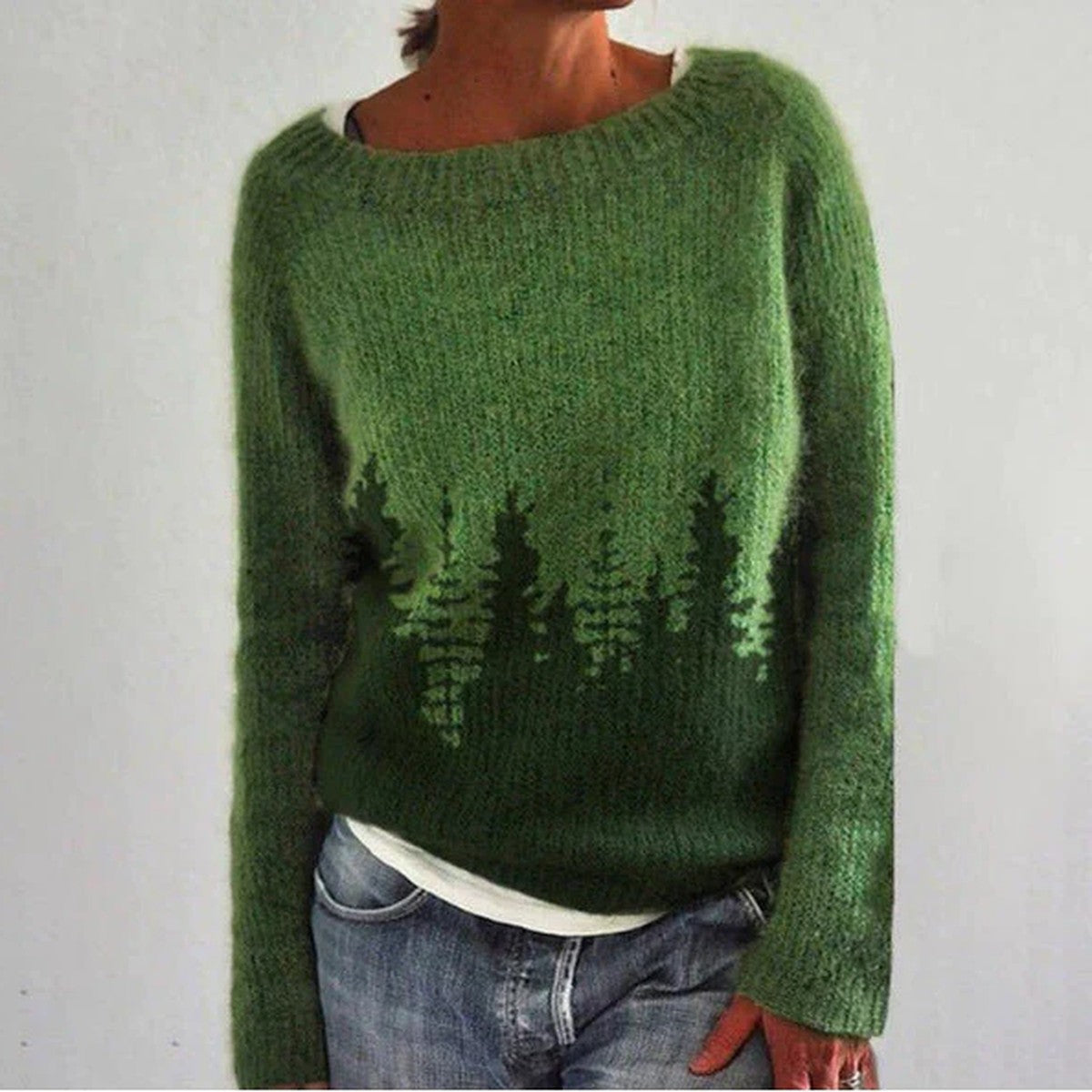 Retro Fair Isle Knit Pullover Sweater with Crew Neck and Long Sleeves
