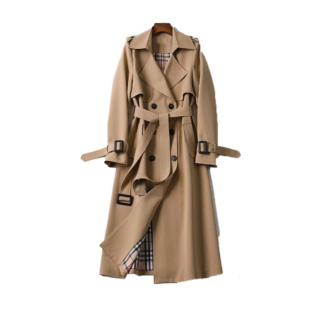 Womens Trench Coat with Adjustable Belt and Double-Breasted Buttons, Moisture-Resistant