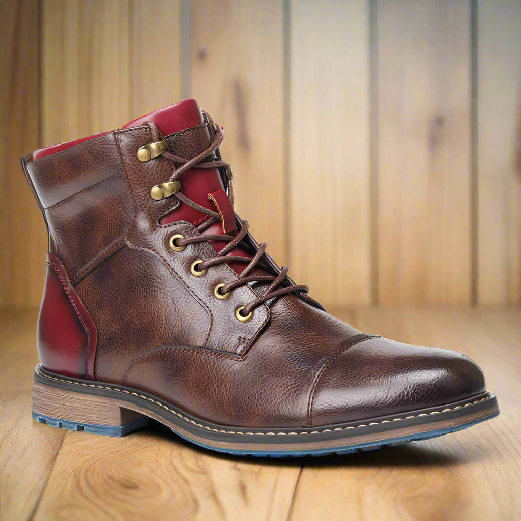 Mens Ankle Boots with Side Zipper and Cushioned Insole, Rubber Traction Sole
