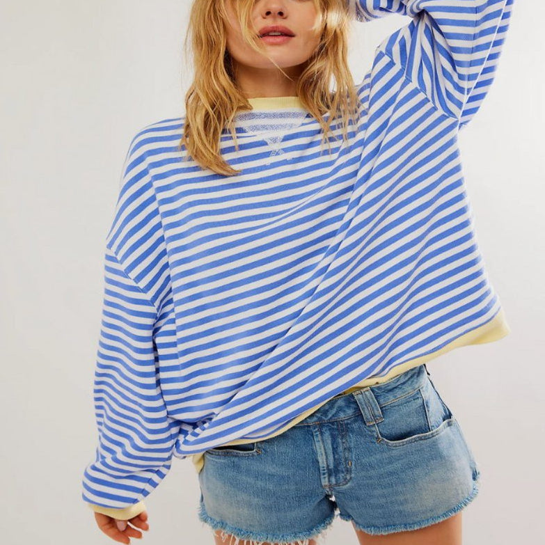 Oversized Striped Long Sleeve Pullover Sweater for Women