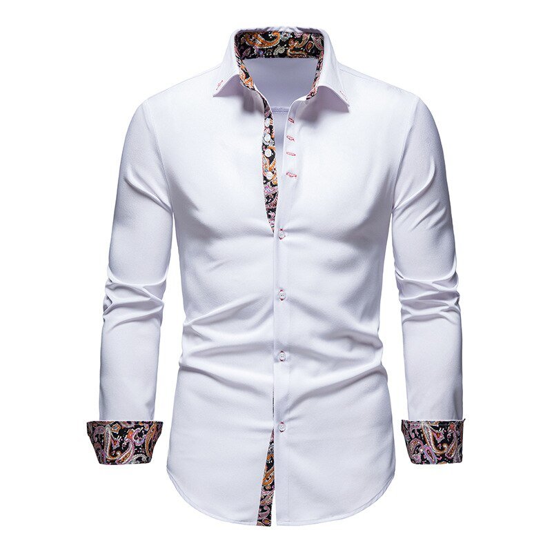 Mens Shirt with Tailored Fit and Contrasting Floral Cuffs, Lightweight Woven
