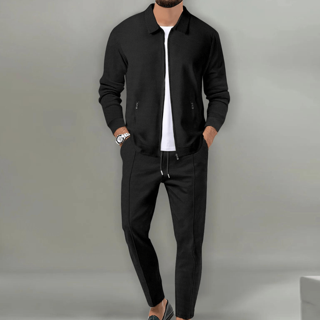 Mens Tracksuit Set with Zip Jacket and Slim Jogger Pants, Breathable Knit