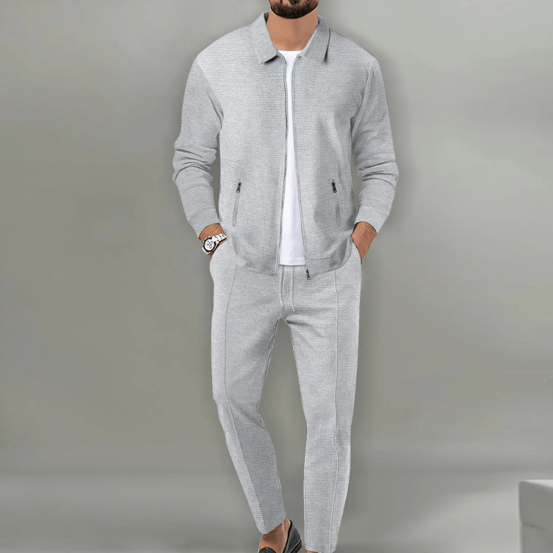 Mens Tracksuit Set with Zip Jacket and Slim Jogger Pants, Breathable Knit