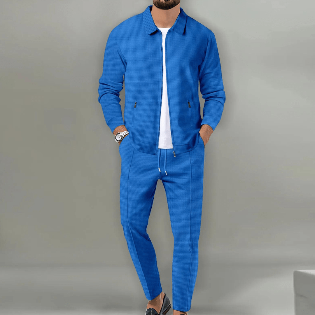 Mens Tracksuit Set with Zip Jacket and Slim Jogger Pants, Breathable Knit