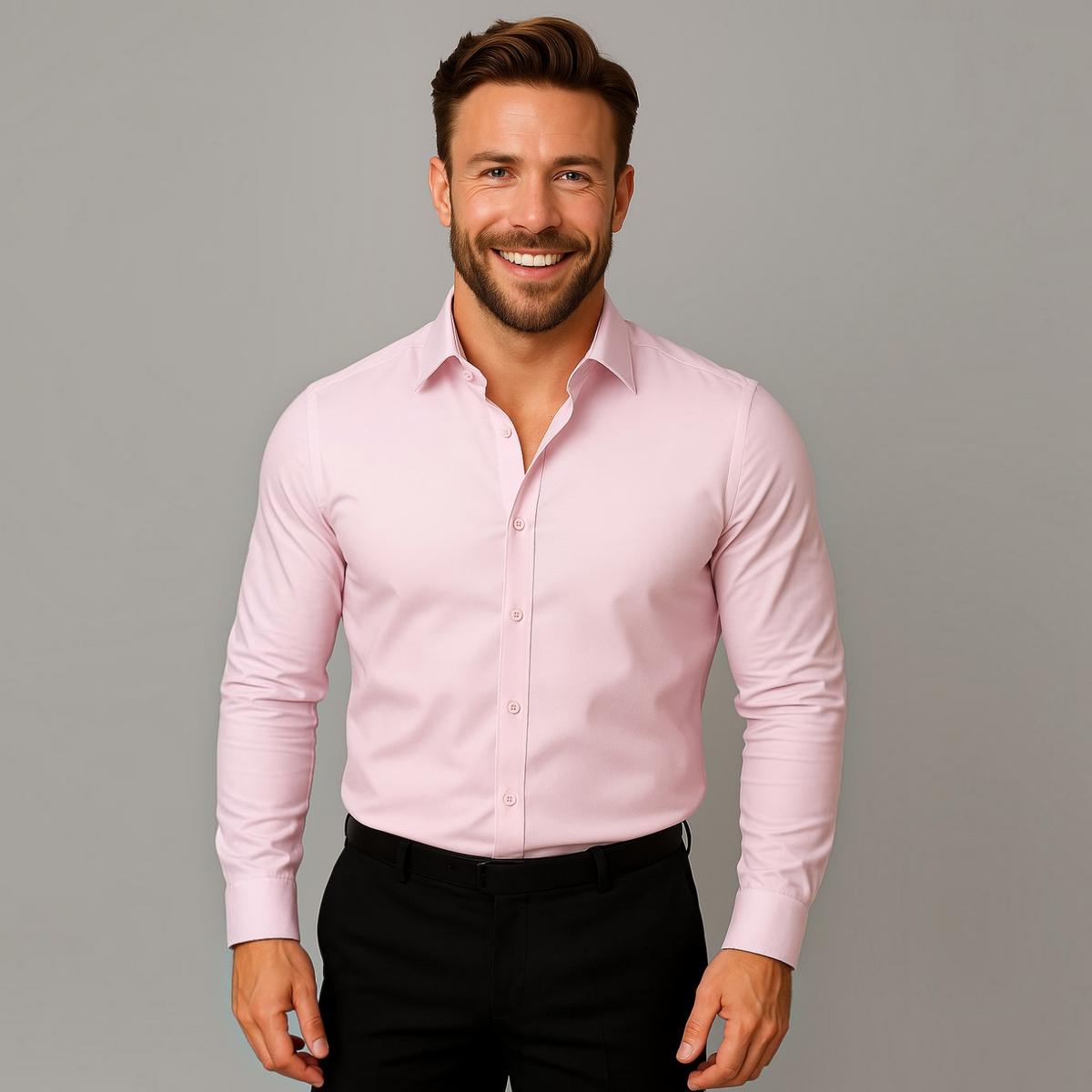 Mens Long-Sleeve Button-Up Shirt with Tailored Fit and Wrinkle-Resistant Finish