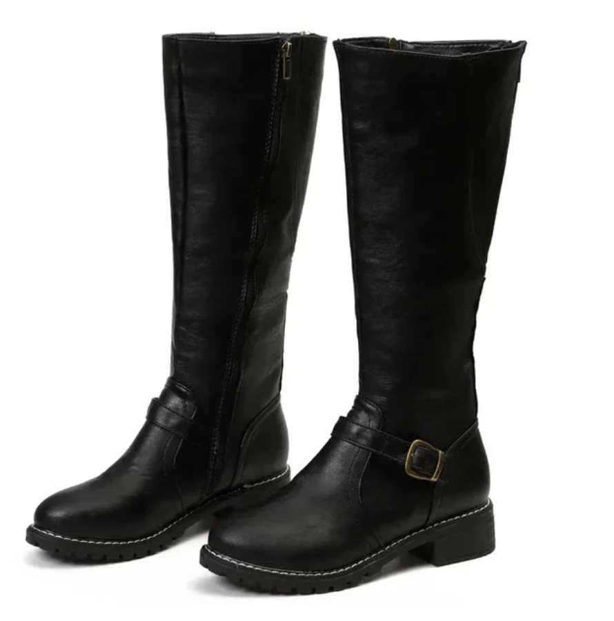 Womens Knee-High Leather Boots with Cushioned Footbed and Durable Traction Sole
