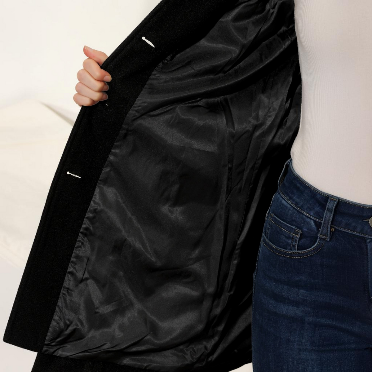 Womens Winter Trench Coat with Button Front and Flared Hem, Machine Washable