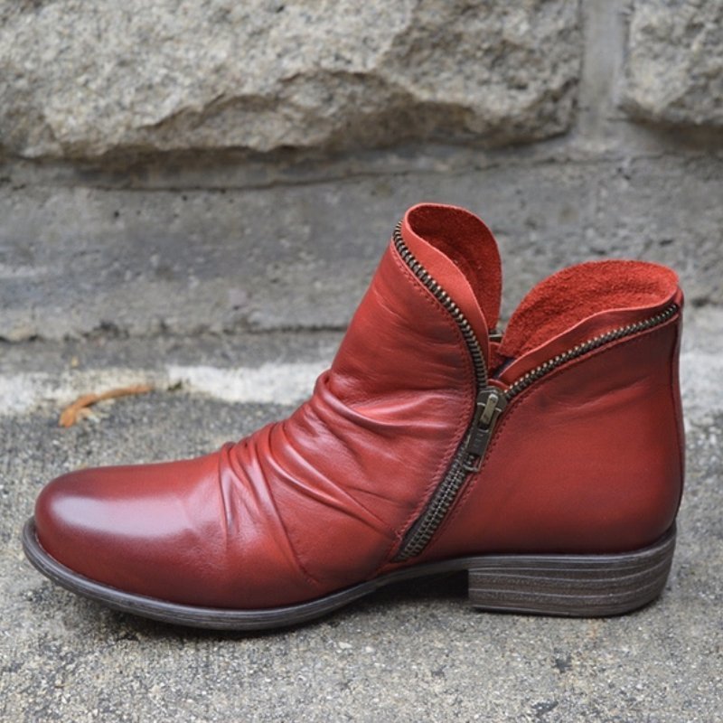 Womens Leather Ankle Boots with Cushioned Insole and Slip-Resistant Outsole, Side Zipper