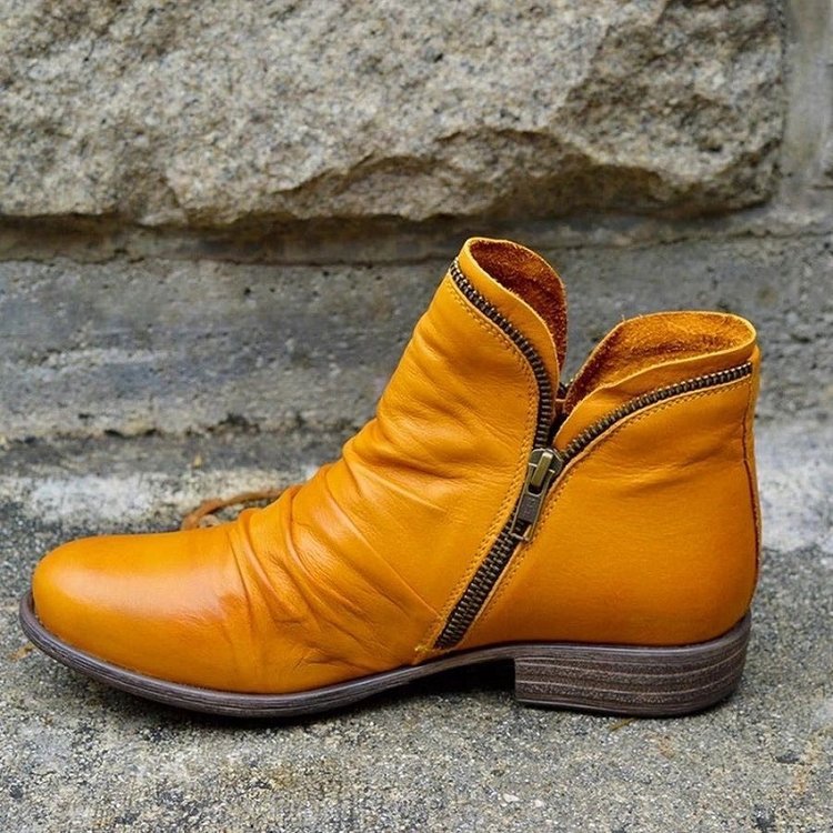 Womens Leather Ankle Boots with Cushioned Insole and Slip-Resistant Outsole, Side Zipper