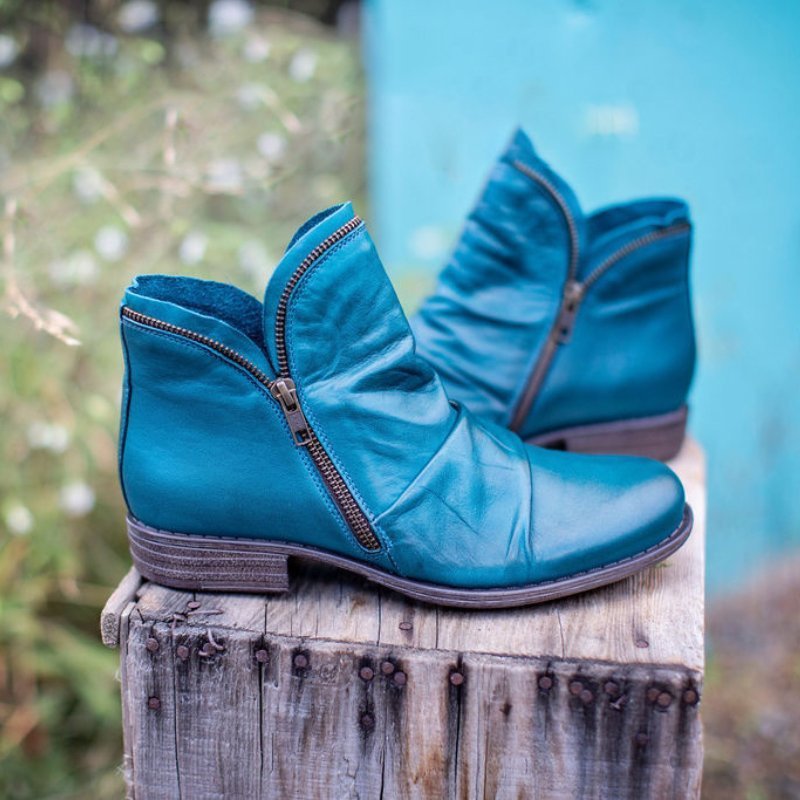 Womens Leather Ankle Boots with Cushioned Insole and Slip-Resistant Outsole, Side Zipper