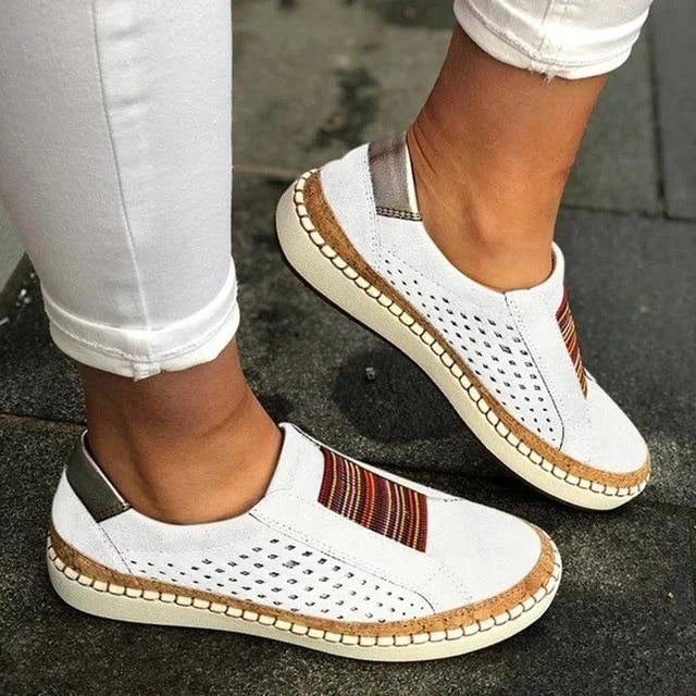 Womens Perforated Slip-On Sneakers with Elastic Gore and Shock Absorbing Footbed