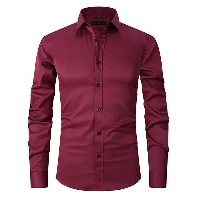 Mens Slim-Fit Long Sleeve Shirt with Breathable Cotton Blend and Full Button Front