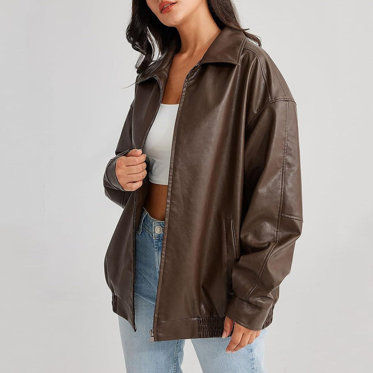 Relaxed Oversized Womens Jacket with Full Zip and Structured Collar, Casual Layering