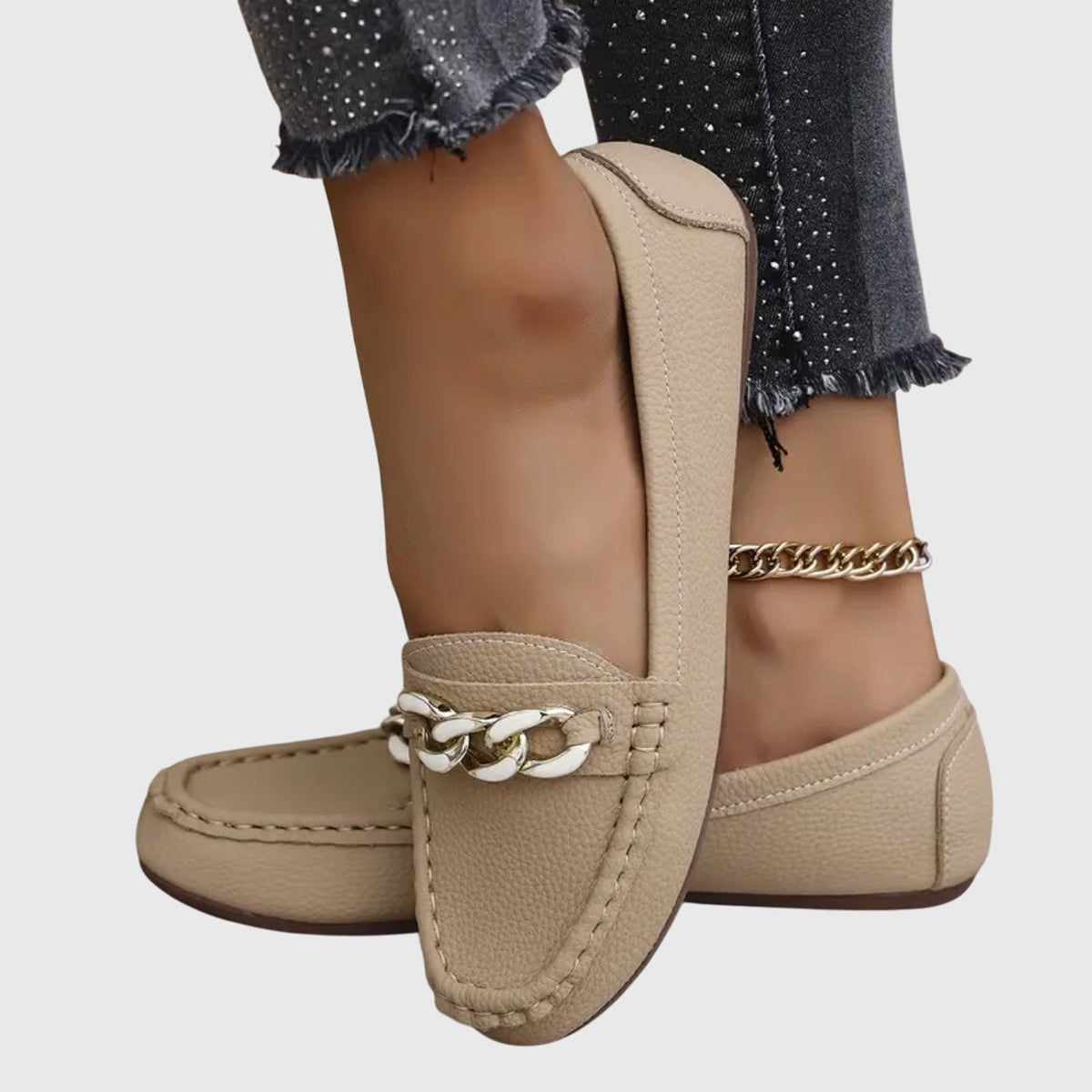 Chain Detail Leather Loafers for Women