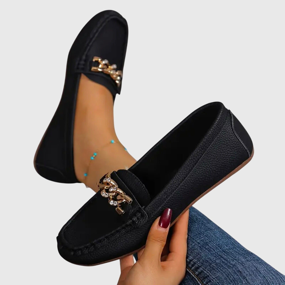 Chain Detail Leather Loafers for Women