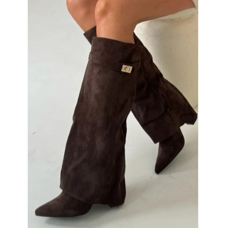 Thigh High Boots with Adjustable Buckle and Block Heel, Cushioned Insole