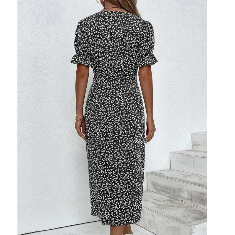 Womens V-Neck Dress with Waist Definition and Breathable Fabric, Mid-Length
