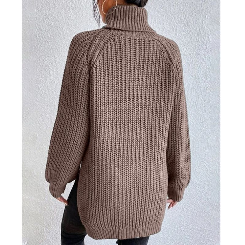 Womens Ribbed Turtleneck Sweater with Foldable Neck and Stretch Fit, Machine Wash