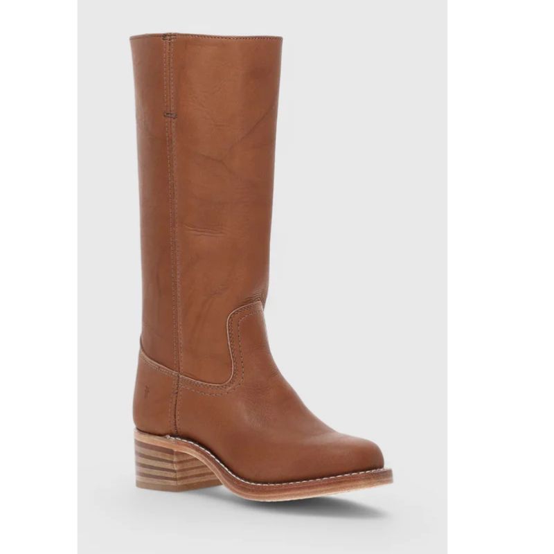 Womens Knee-High Leather Boots with Cushioned Insole and Stacked Heel, Pull-On Fit
